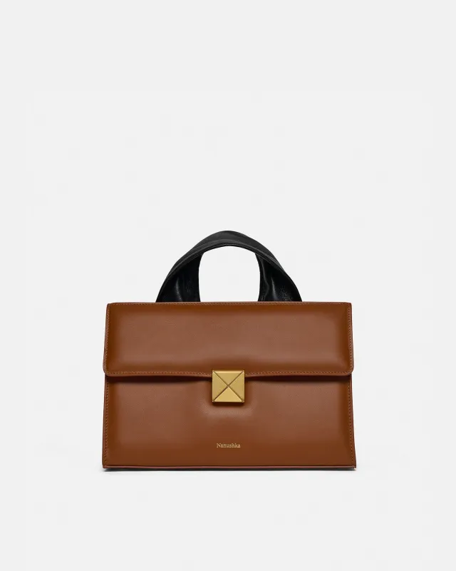 The SANDI Lock - Top Handle Bag - Tan sold by Nanushka