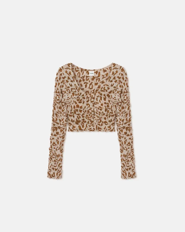 Jylan - Seersucker Cotton Voile Top - Ocelot sold by Nanushka