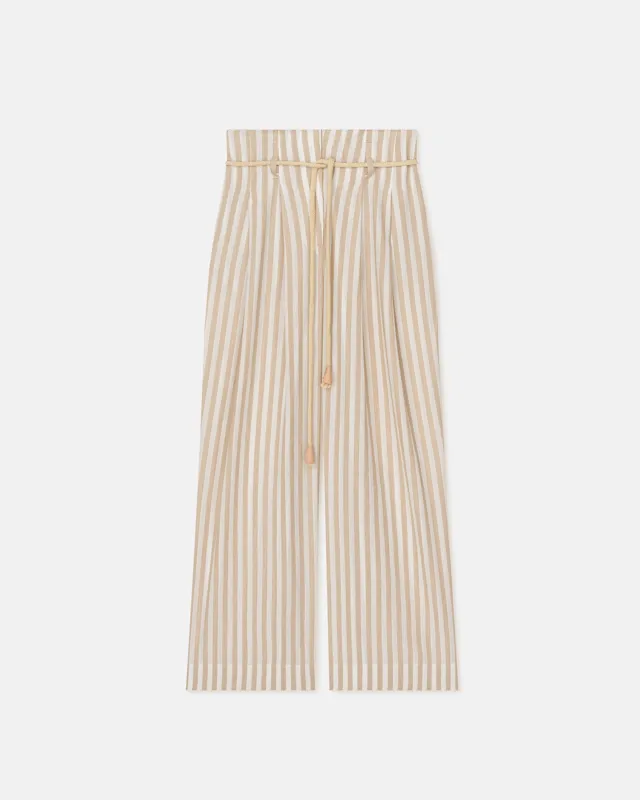 Nevada - Striped Belted Linen Pants - Beige sold by Nanushka
