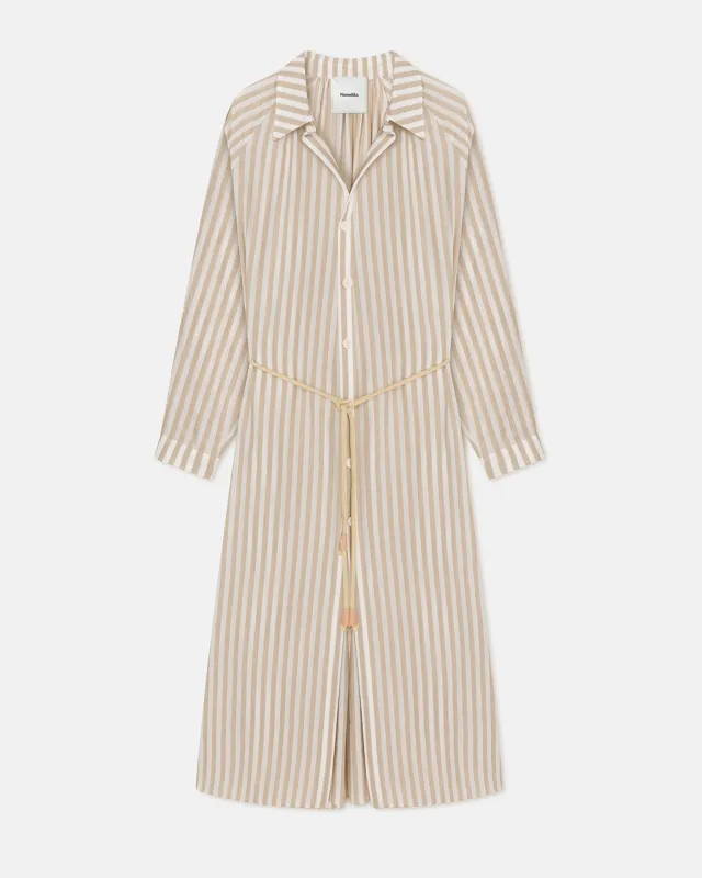 Sakura - Striped Linen Maxi Dress - Beige sold by Nanushka