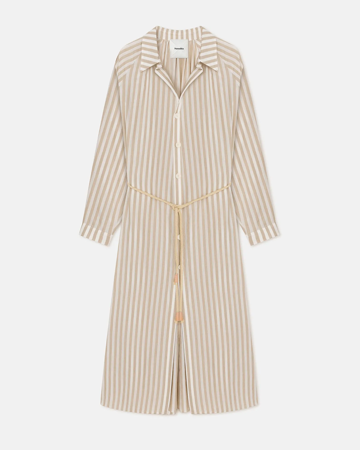 Sakura - Striped Linen Maxi Dress - Beige sold by Nanushka