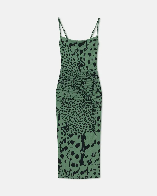 Alexa - Printed Mesh Jersey Midi Dress - Cheetah Green sold by Nanushka