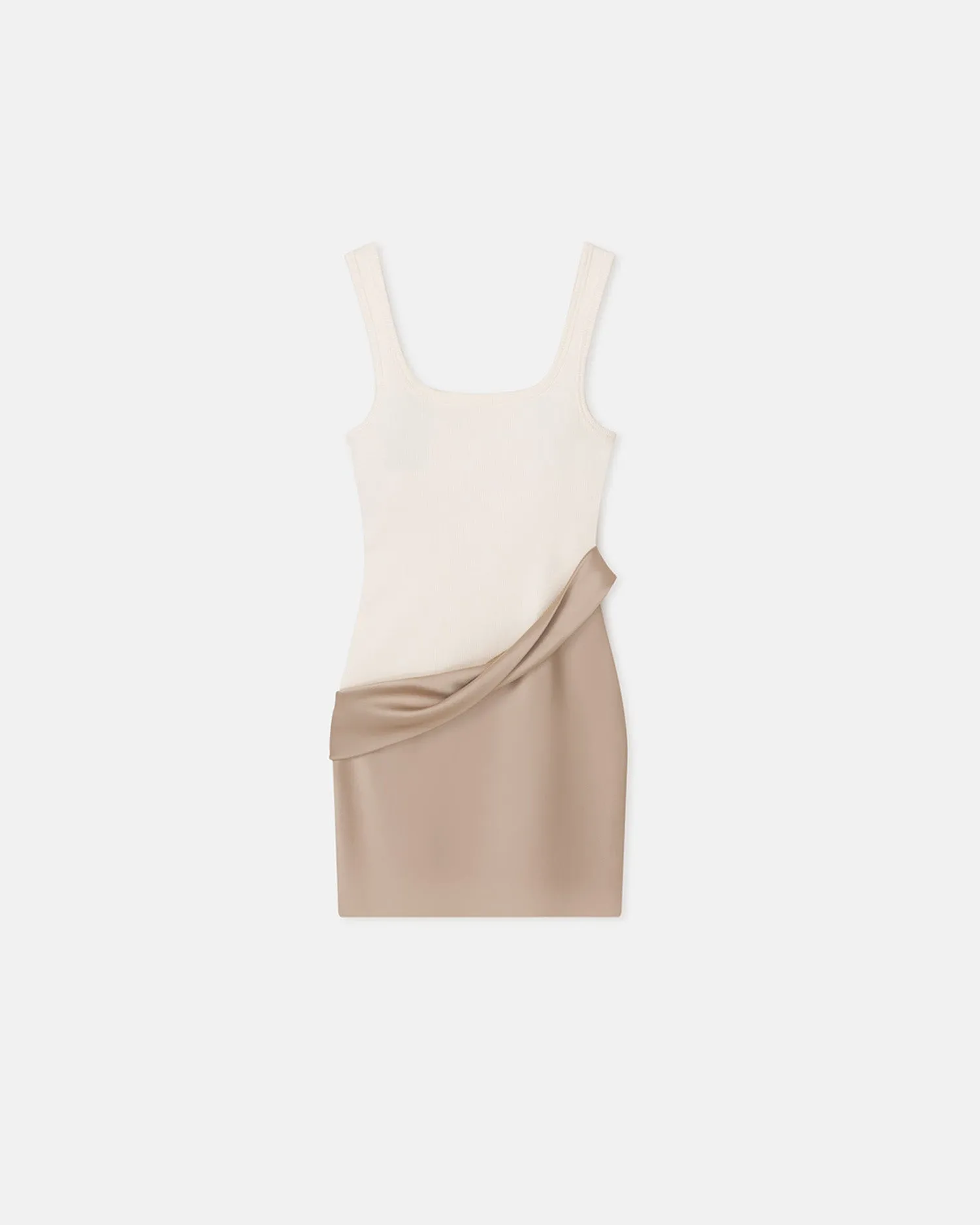 Marijn - Ribbed Jersey and Slip Satin Dress - Dune/Creme sold by Nanushka product image thumbnail 4
