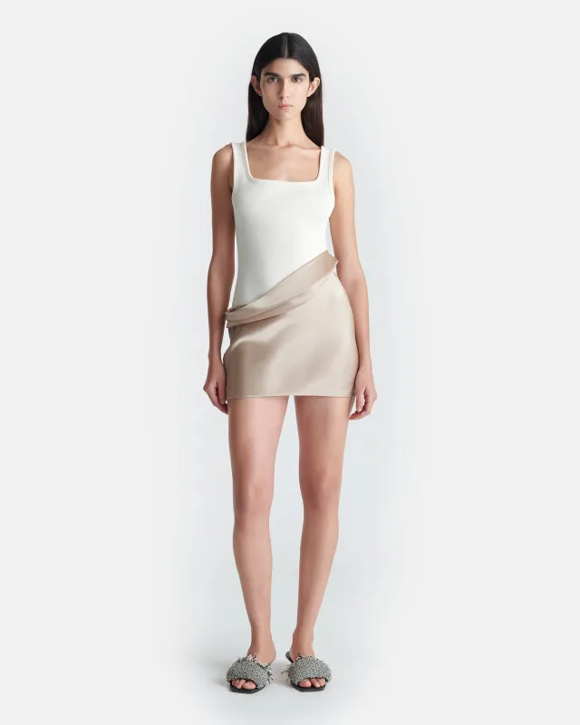 Marijn - Ribbed Jersey and Slip Satin Dress - Dune/Creme sold by Nanushka