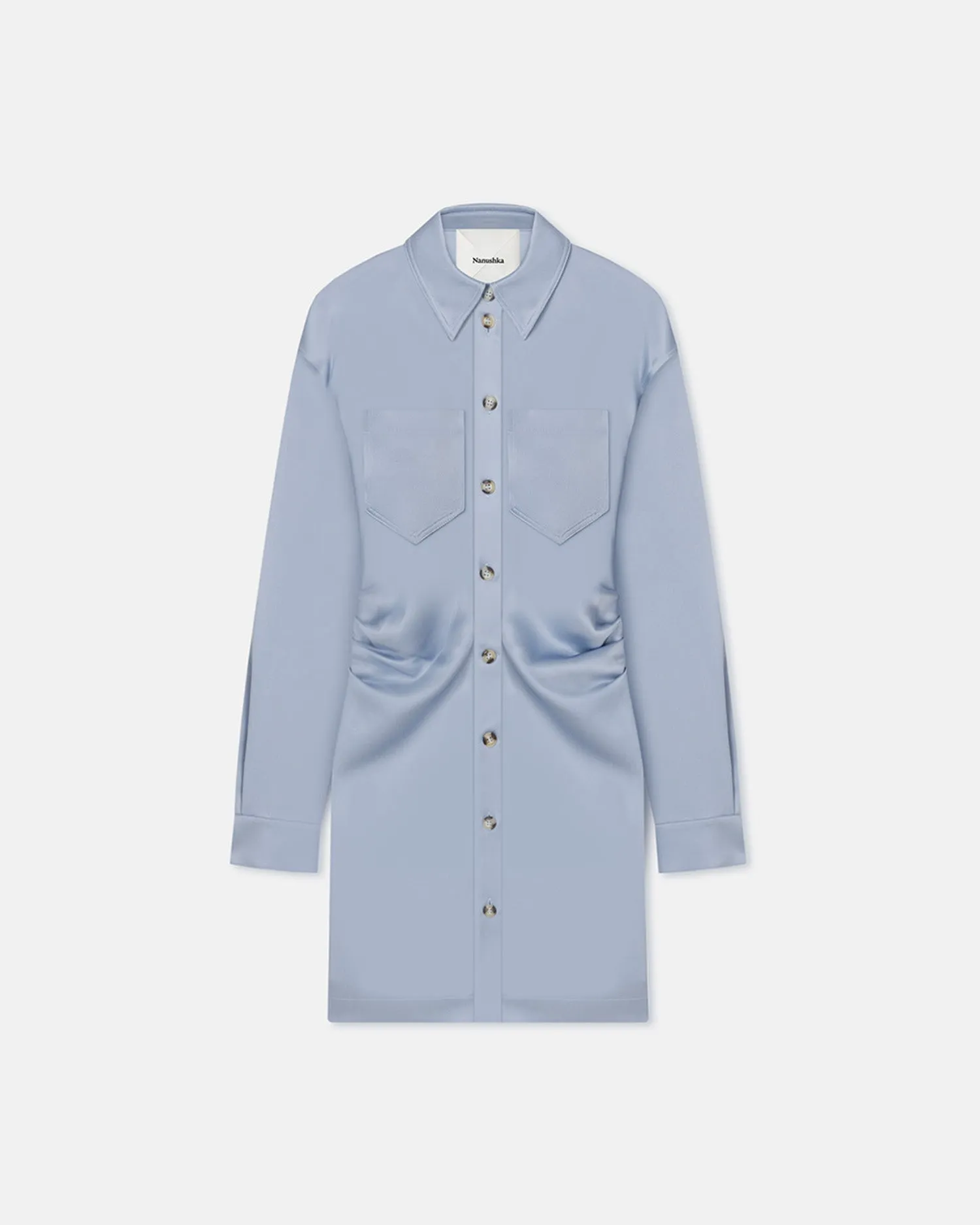 Arona - Draped Slip Satin Mini Dress - Ice Blue sold by Nanushka