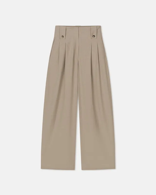 Jenci - Pleated Wide-Leg Raw Silk Pants - Sand Grey sold by Nanushka