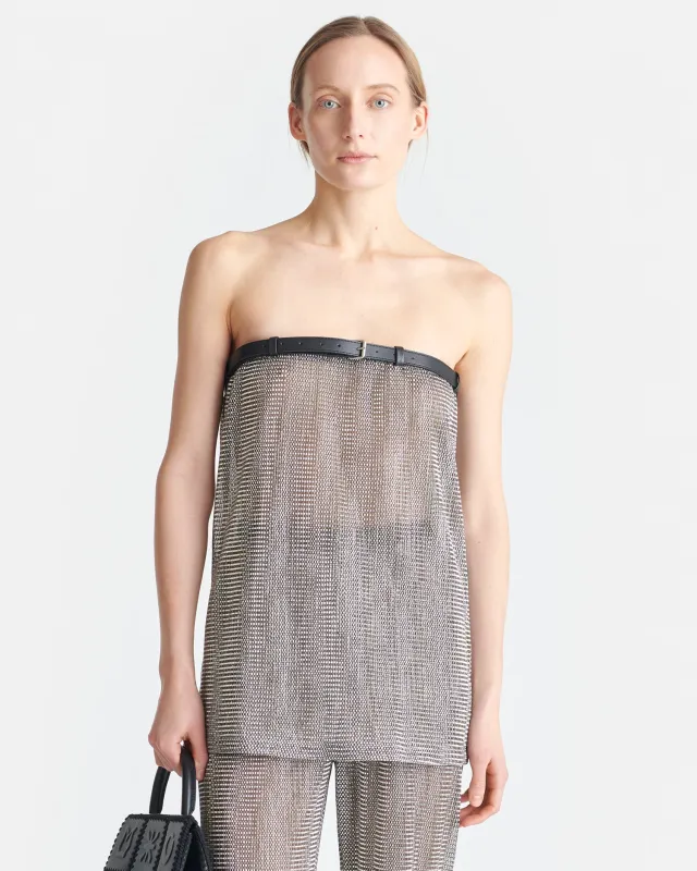 Gilma - Leather-Trimmed Metallic Top - Silver/Black sold by Nanushka