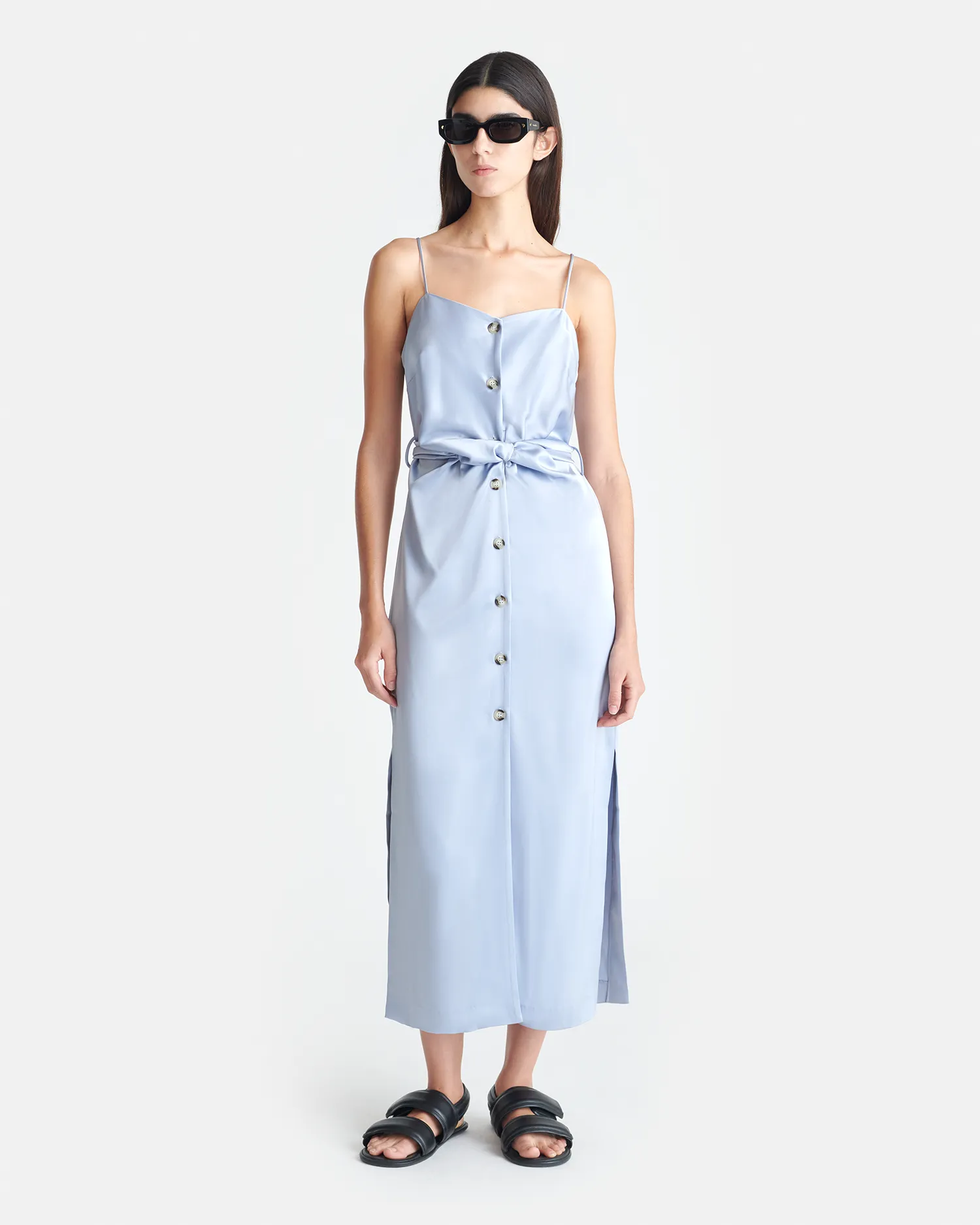 Sayan - Draped Slip Satin Midi Dress - Ice Blue sold by Nanushka
