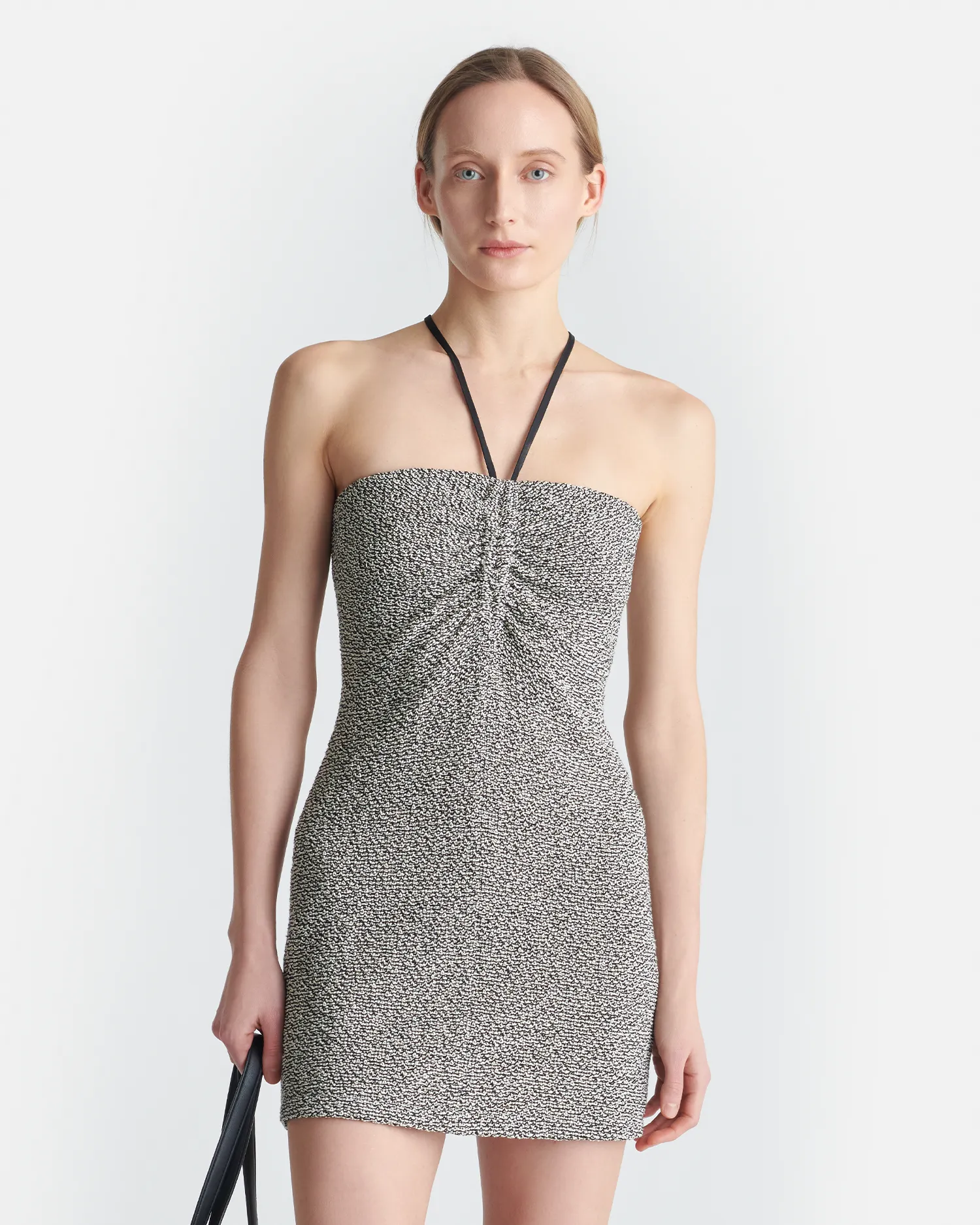 Rois - Loopback Cotton Mini Dress - Black/Creme Mouline sold by Nanushka product image thumbnail 2