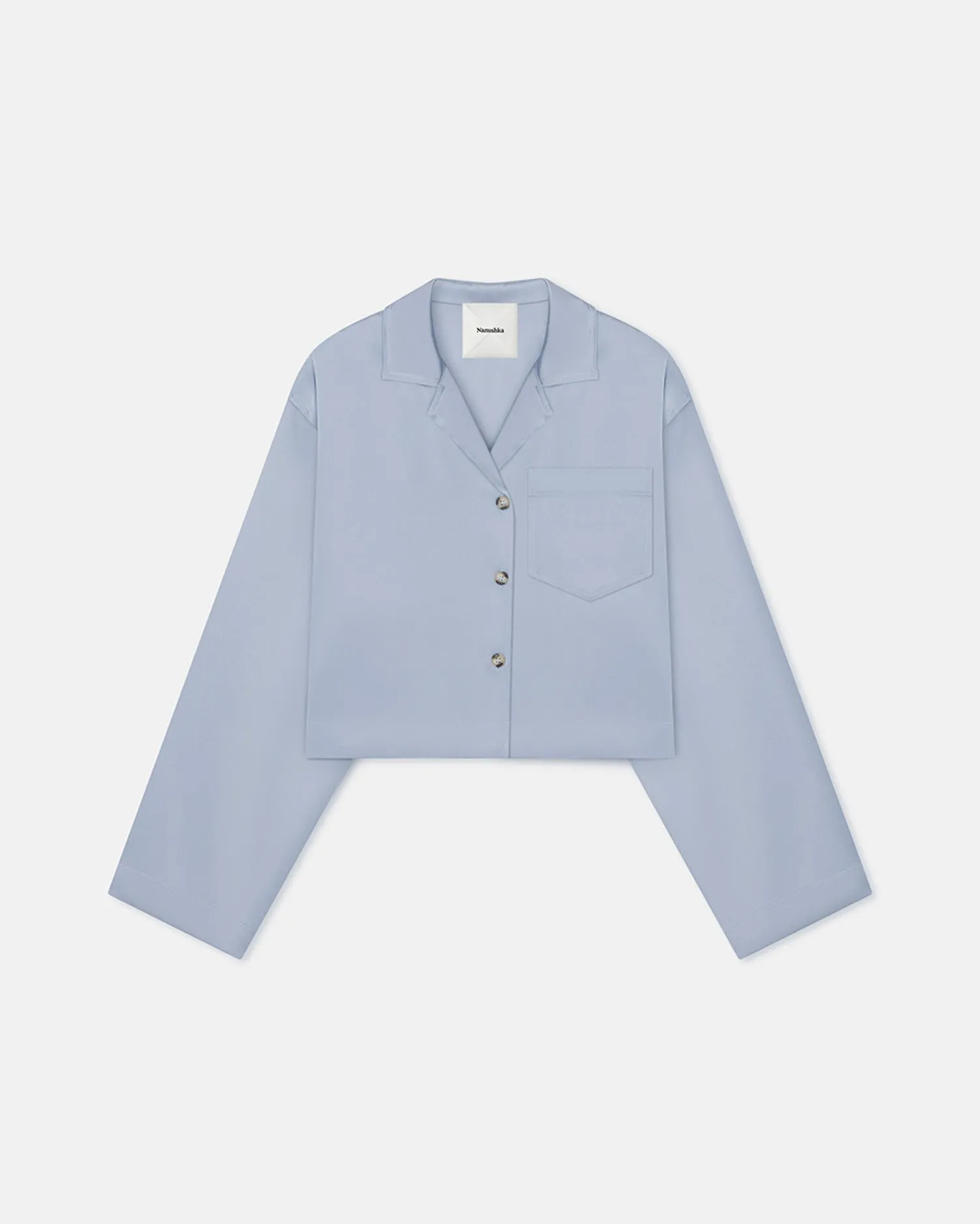 Vally - Cropped Slip Satin Shirt - Ice Blue sold by Nanushka product image thumbnail 4