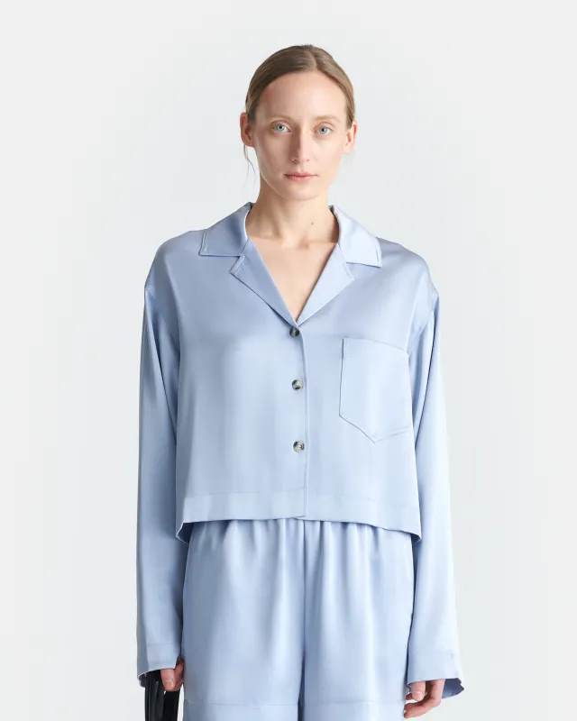 Vally - Cropped Slip Satin Shirt - Ice Blue sold by Nanushka
