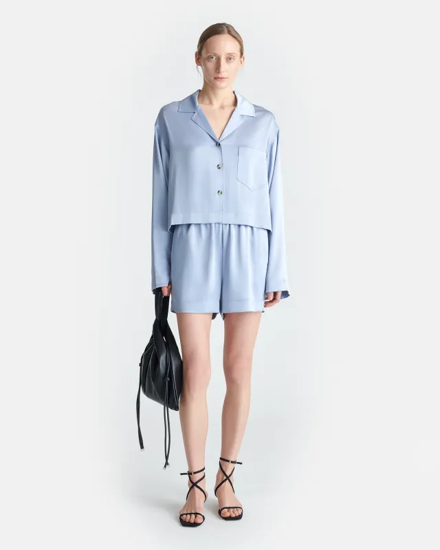 Dylla - Tailored Slip Satin Shorts - Ice Blue sold by Nanushka