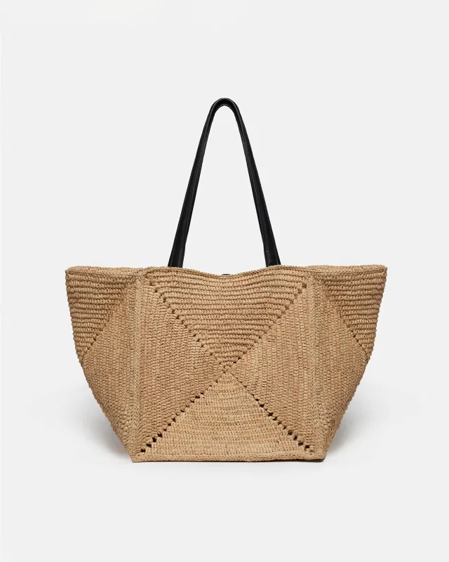 Origami Tote - Raffia Tote - Natural/Black sold by Nanushka