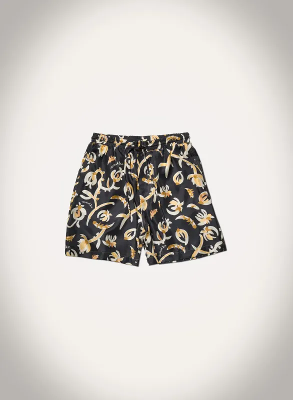 Dylla - Printed Tailored Silk Twill Shorts - Black Floral sold by Nanushka