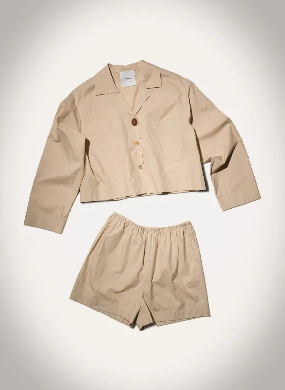 Dylla - Tailored Light Poplin Shorts - Beige sold by Nanushka
