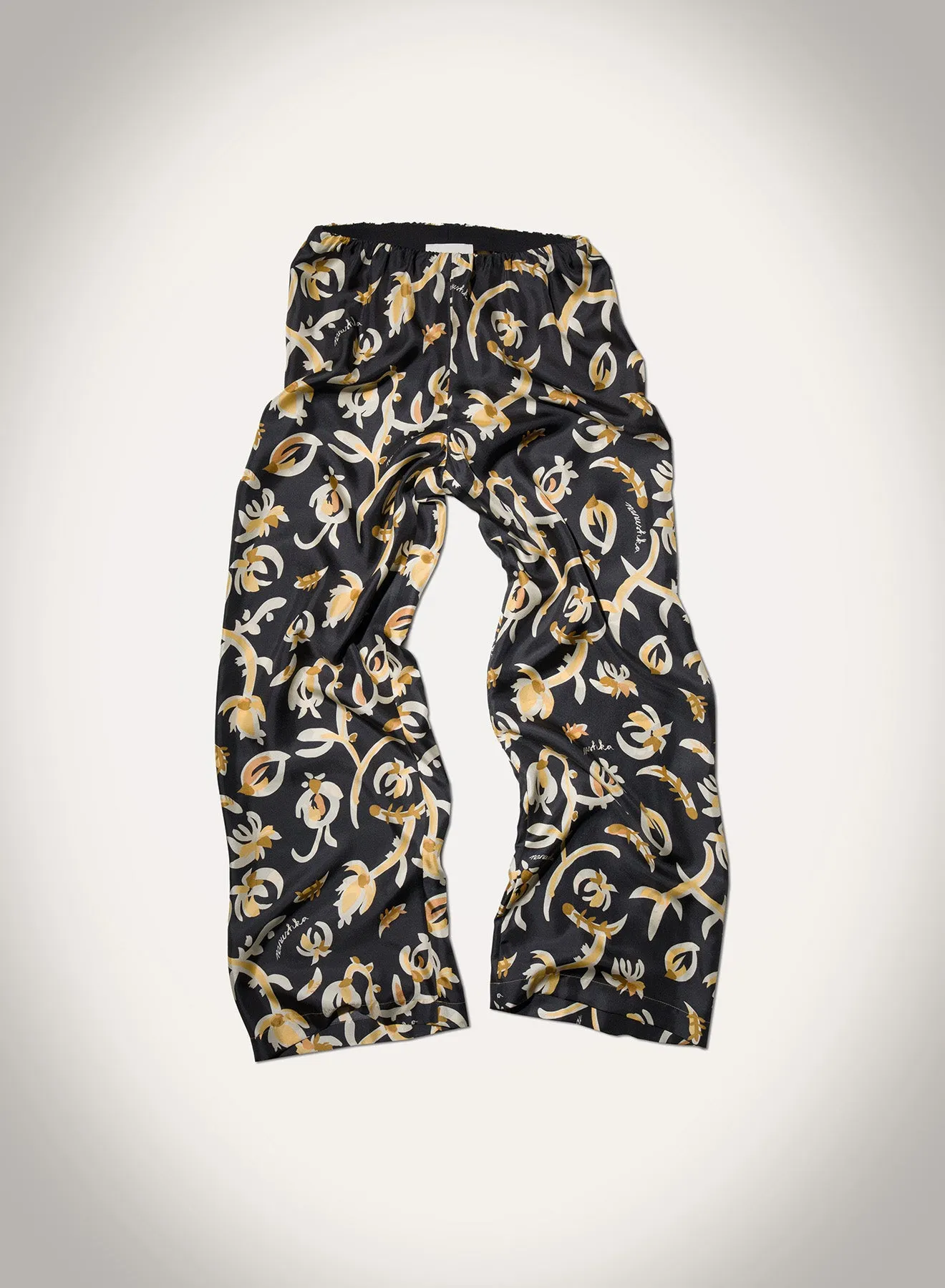 Brenda - Printed Silk Twill Pants - Black Floral sold by Nanushka