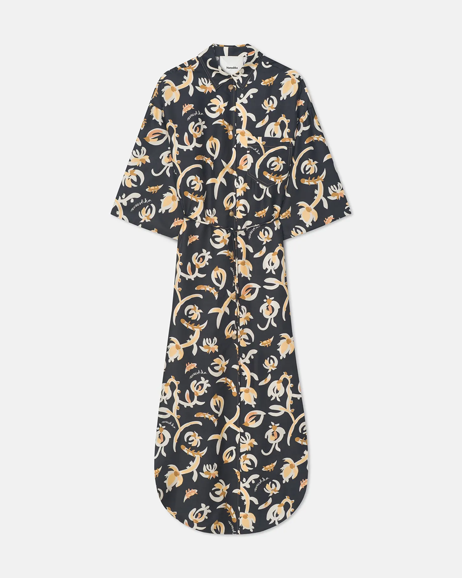 Damala - Printed Silk Twill Shirt Dress - Black Floral sold by Nanushka product image thumbnail 4