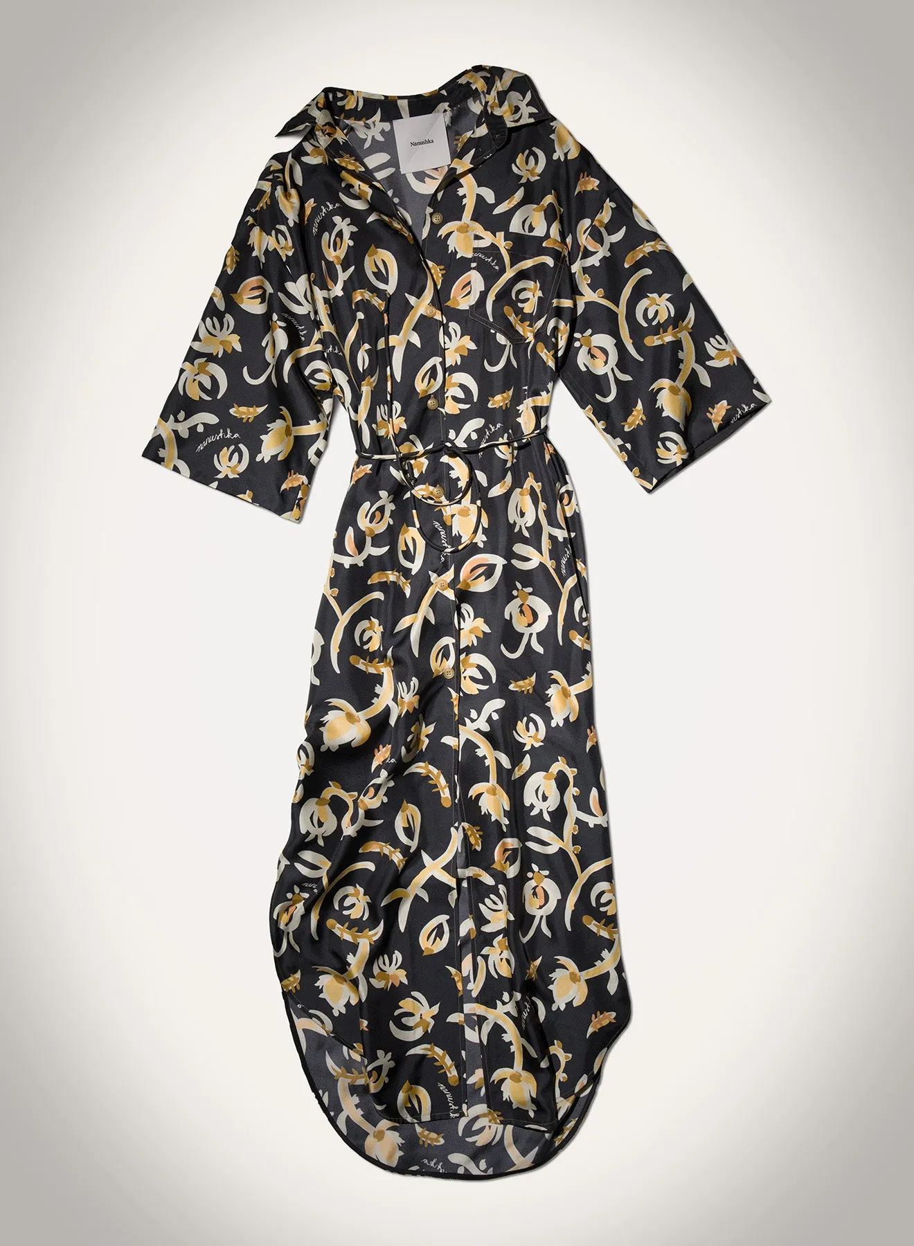 Damala - Printed Silk Twill Shirt Dress - Black Floral sold by Nanushka