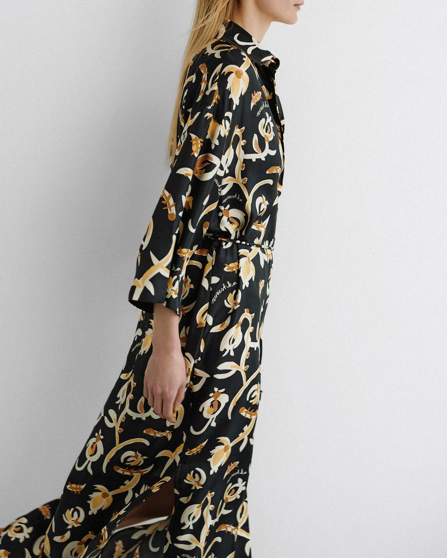 Damala - Printed Silk Twill Shirt Dress - Black Floral sold by Nanushka product image thumbnail 3