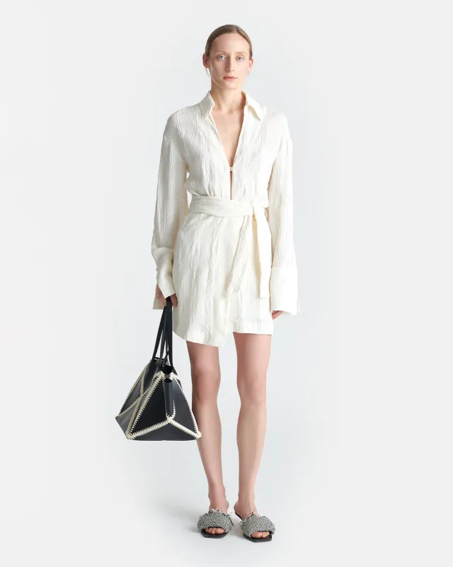 Yori - Seersucker Gauze Shirt Dress - White sold by Nanushka