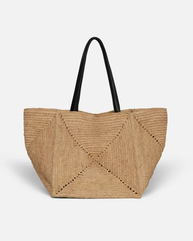 Origami Tote Large - Raffia Tote - Natural/Black sold by Nanushka
