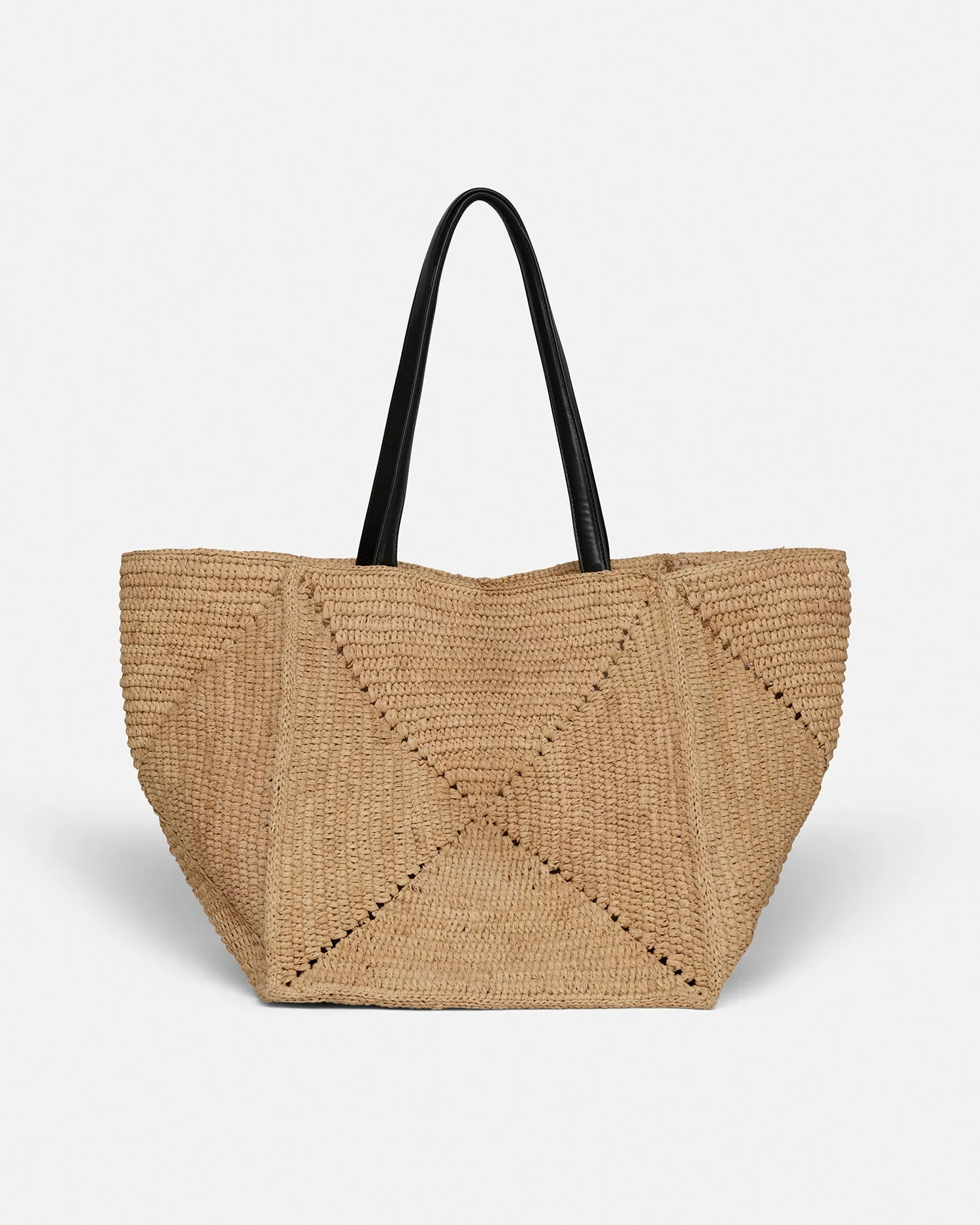 Origami Tote Large - Raffia Tote - Natural/Black sold by Nanushka