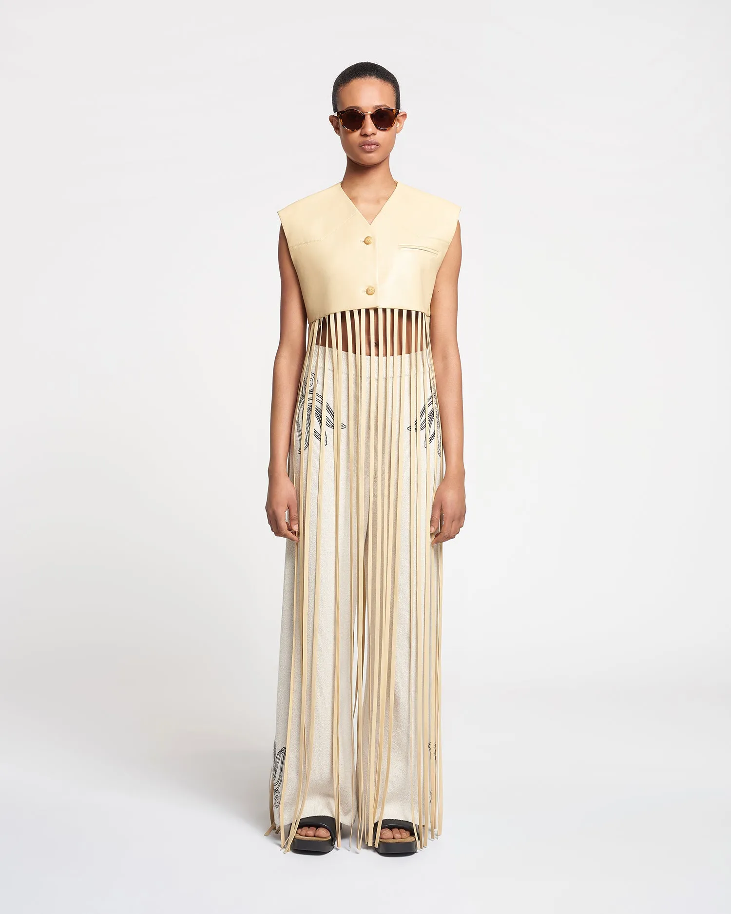 Derora - Fringed Regenerated Leather Vest - Vintage creme sold by Nanushka