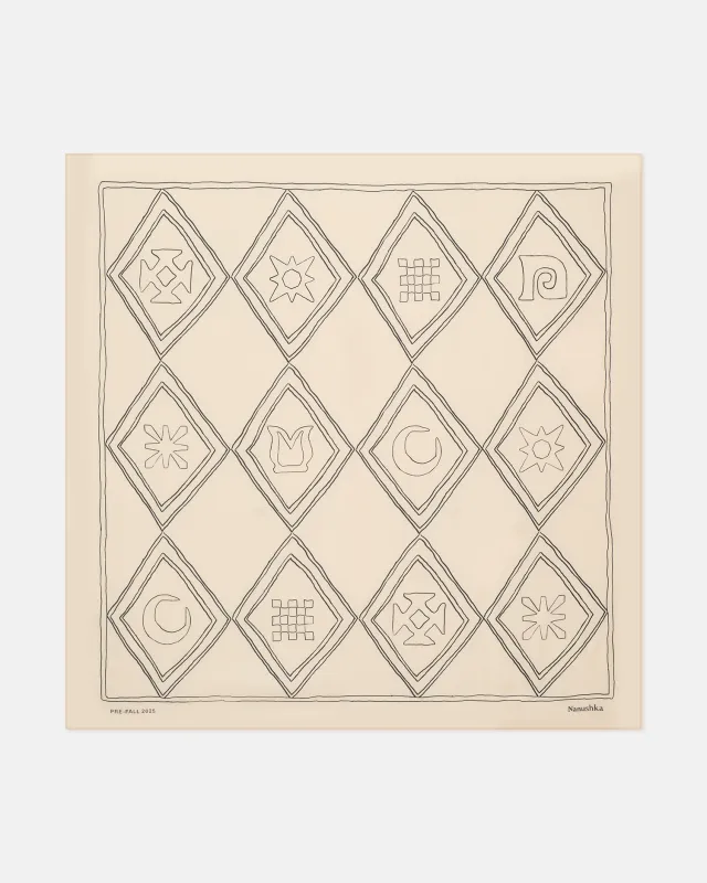 Miani - Printed Silk Scarf - Symbol Argyle Creme/Black sold by Nanushka