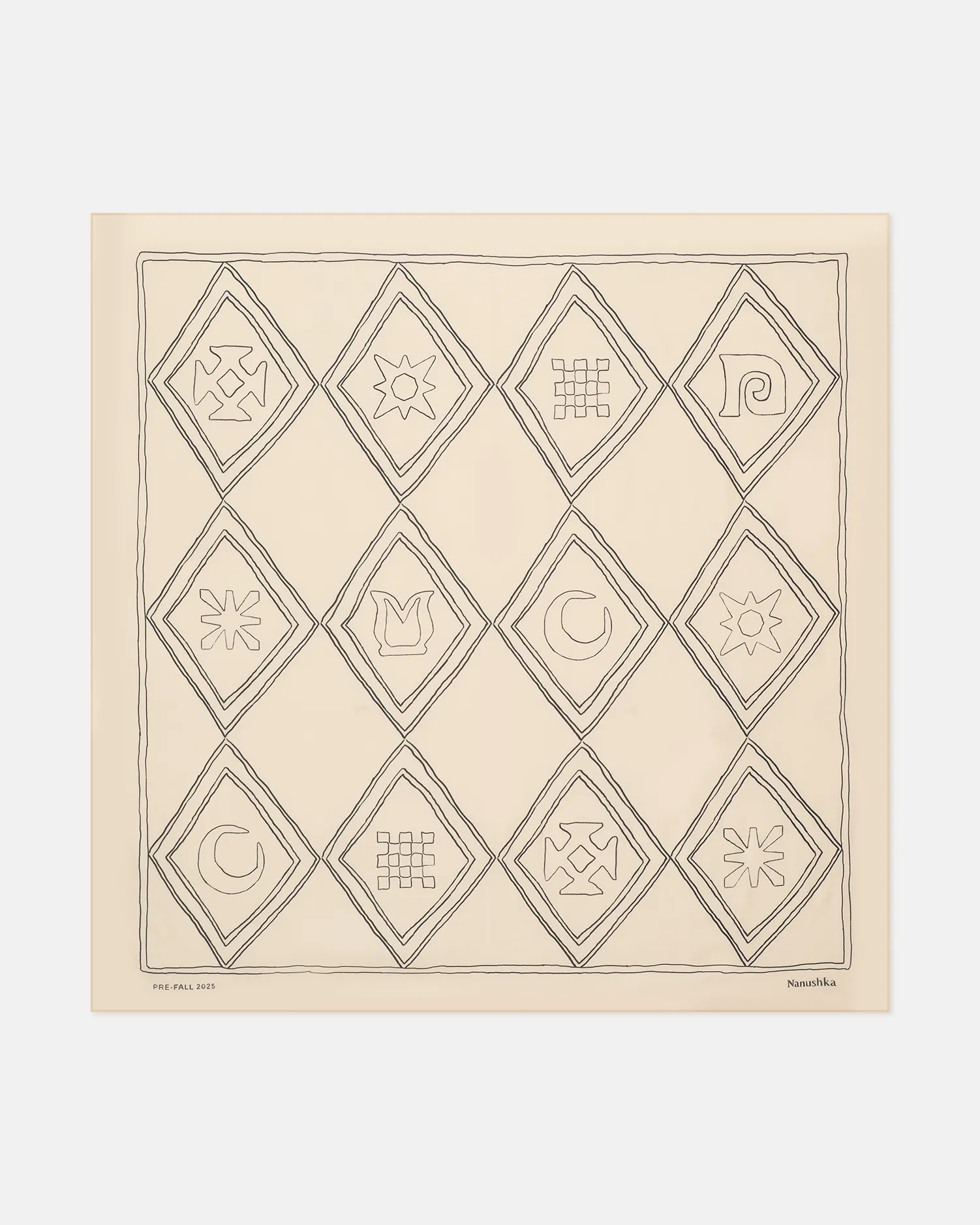 Miani - Printed Silk Scarf - Symbol Argyle Creme/Black sold by Nanushka