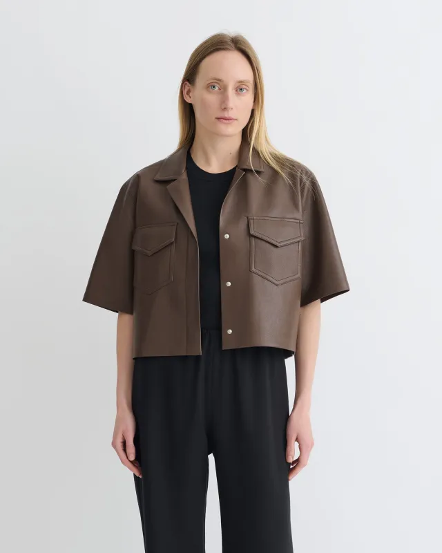 Maisie - Regenerated Leather Shirt - Chocolate sold by Nanushka