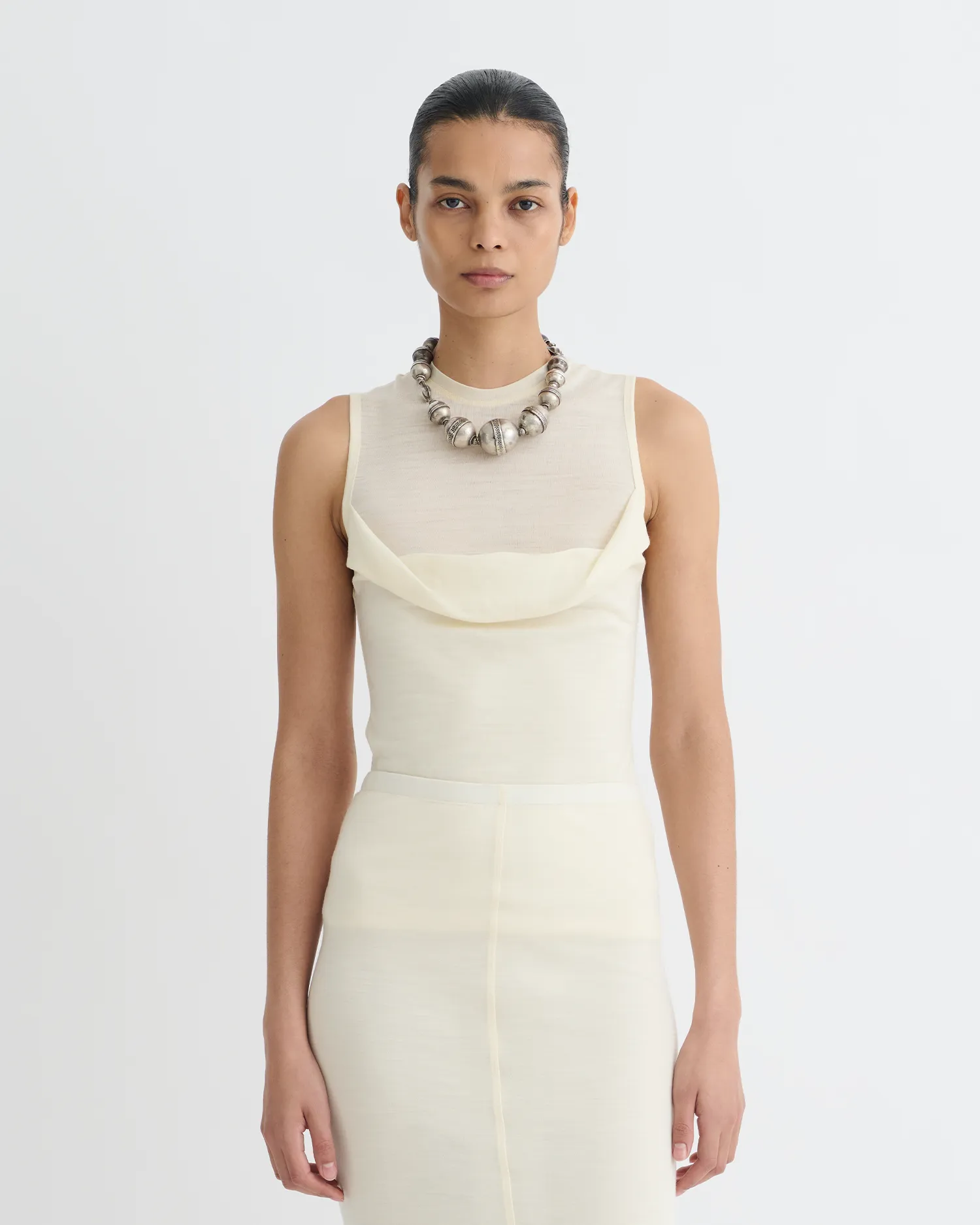 Orien - Draped Wool Jersey Top - Creme sold by Nanushka