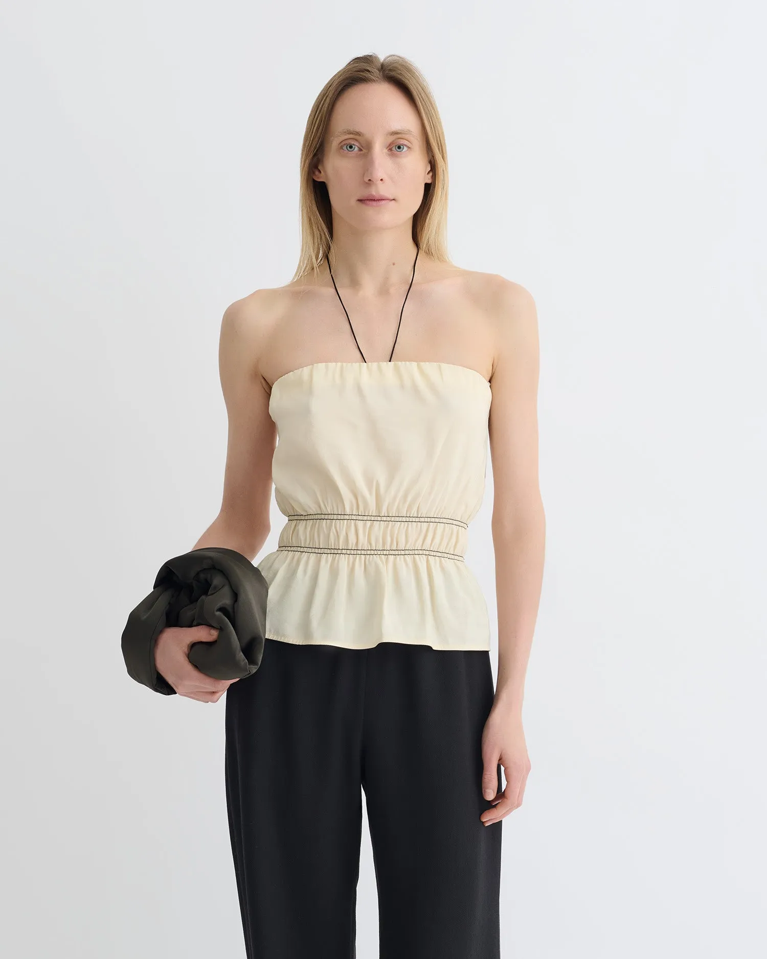 Rosey - Glass Poplin Bandeau Top - Oat sold by Nanushka