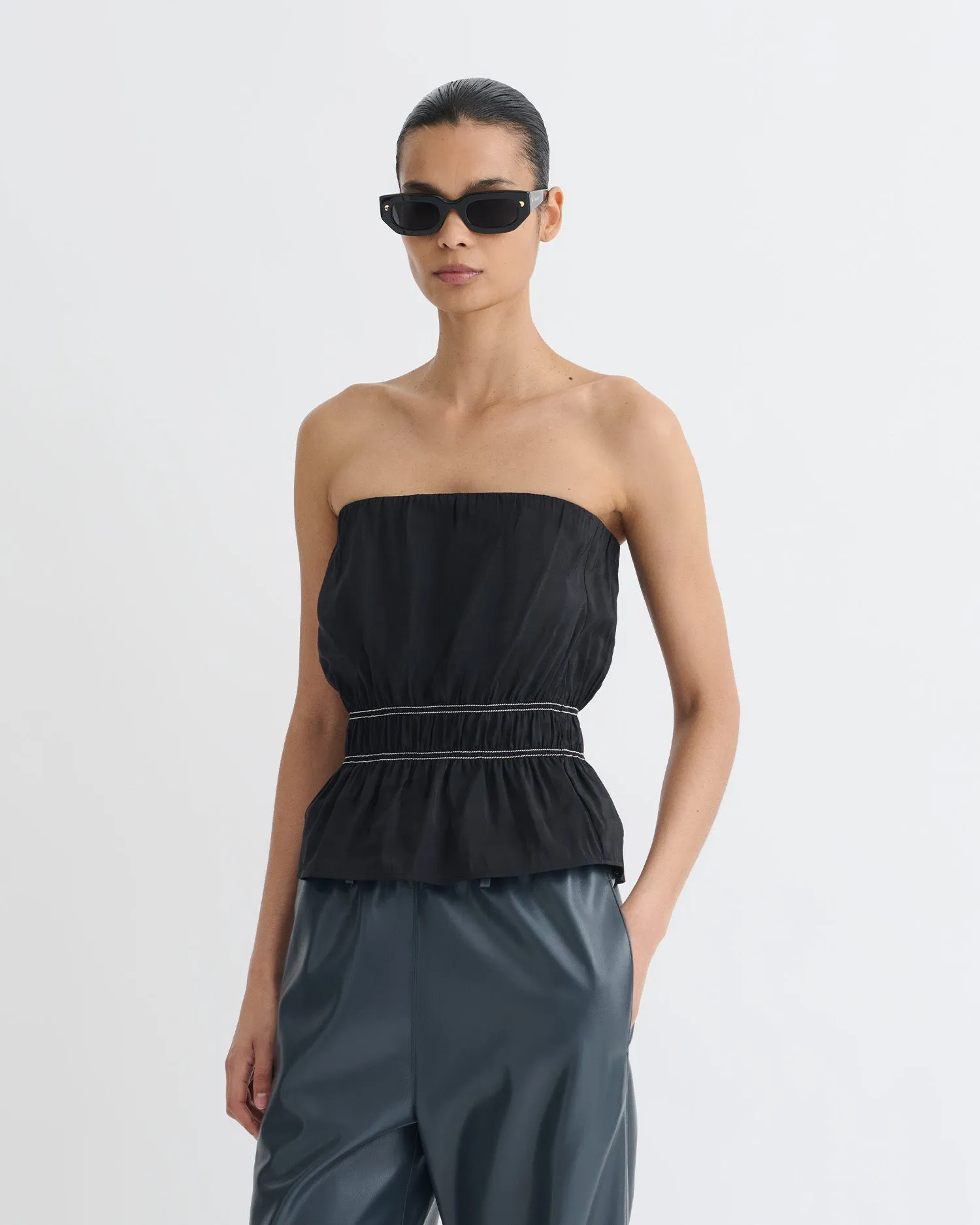 Rosey - Glass Poplin Bandeau Top - Black sold by Nanushka