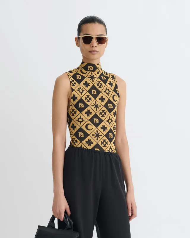 Annyka - Printed Mesh Jersey Top - Symbol Tile Oak sold by Nanushka