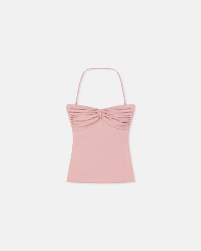 Rissa - Halter Neck Mesh Jersey Top - Pink made by Nanushka