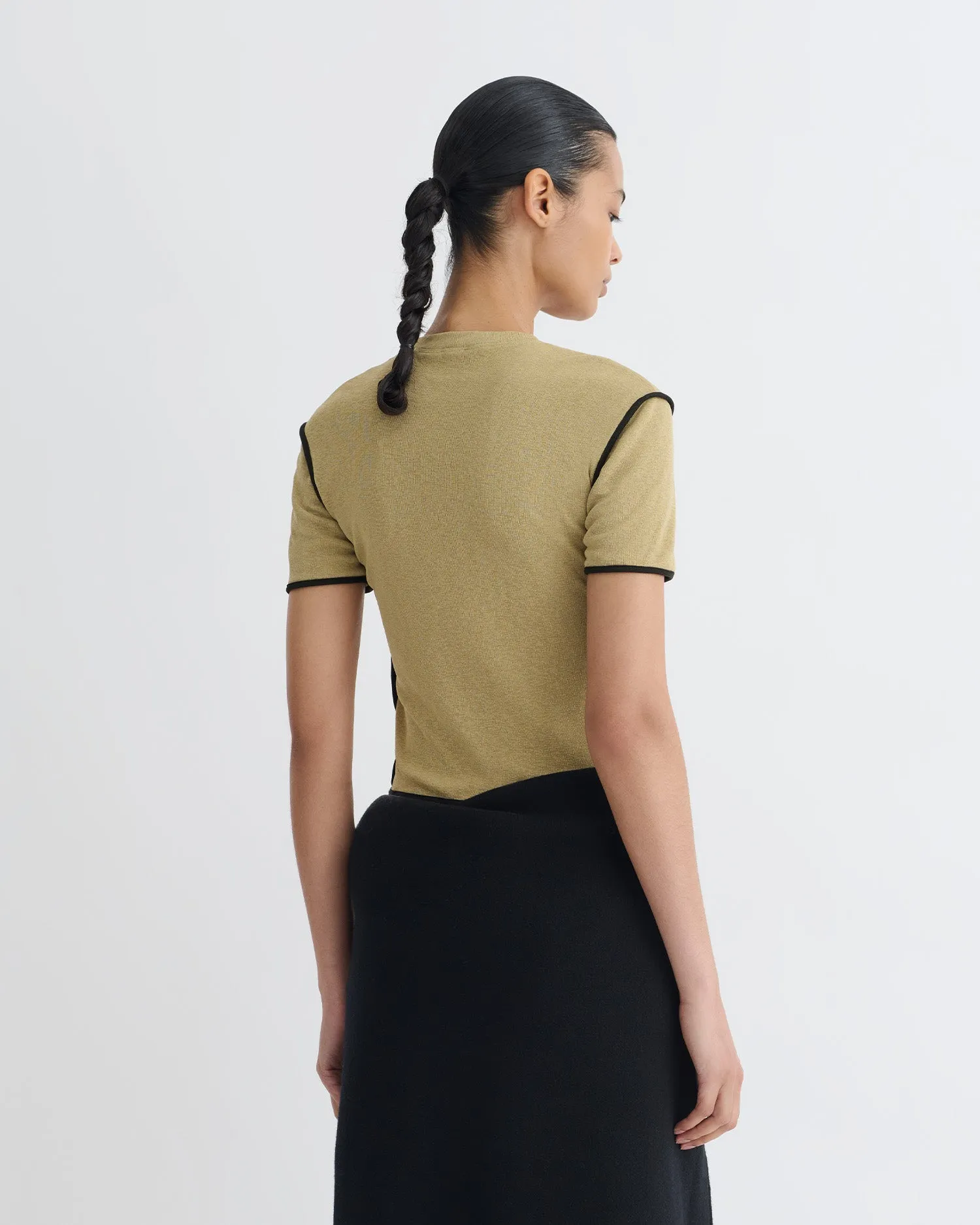 Sabelle - Cropped Mesh Jersey T-Shirt - Sand/Anthracite sold by Nanushka product image thumbnail 4