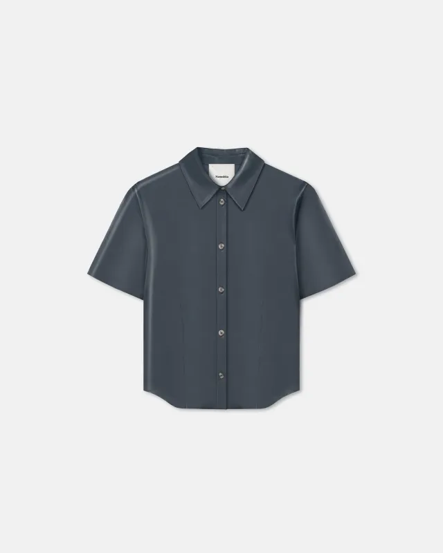 Clare - Okobor™Alt-Leather Shirt - Steel Blue sold by Nanushka