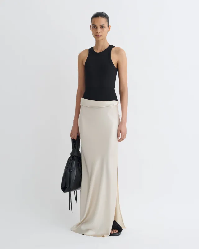 Letto - Mesh Jersey and Slip Satin Skirt - Creme/Black sold by Nanushka