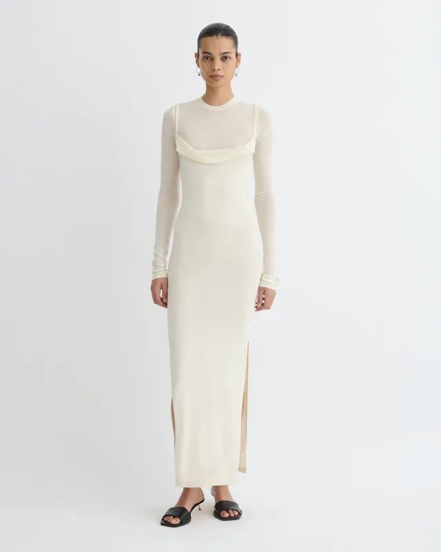 Linora - Draped Wool Jersey Midi Dress - Creme sold by Nanushka