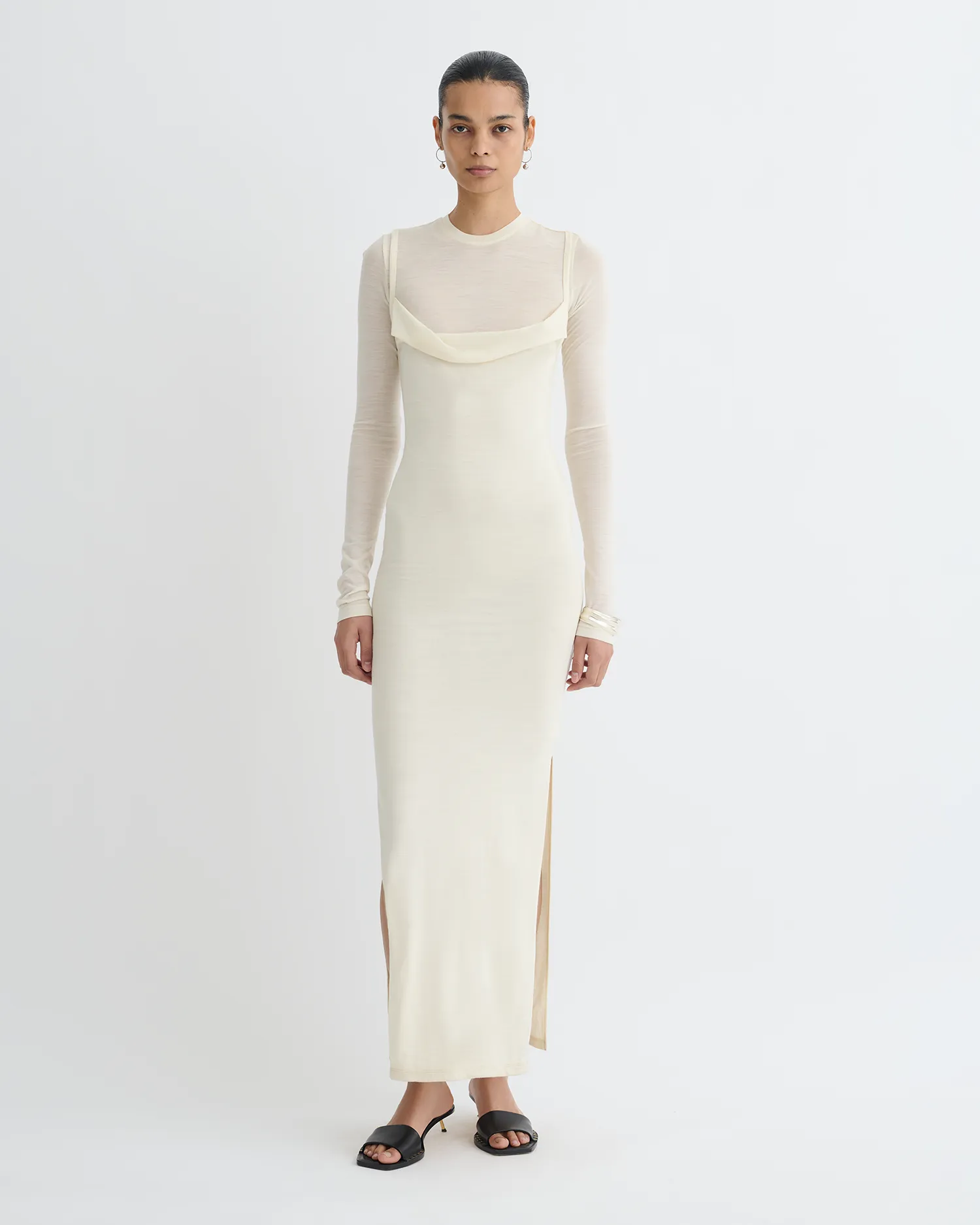 Linora - Draped Wool Jersey Midi Dress - Creme sold by Nanushka