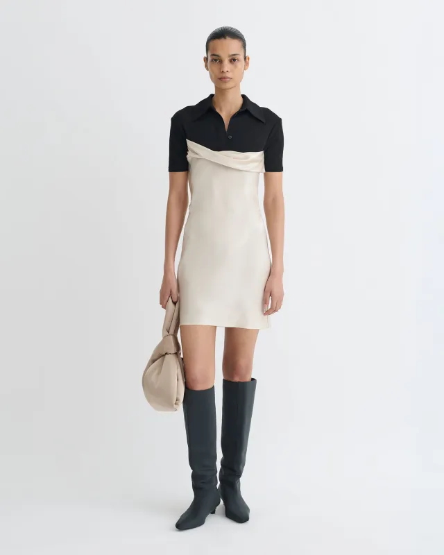 Heceta - Mesh Jersey and Slip Satin Mini Dress - Creme/Black sold by Nanushka