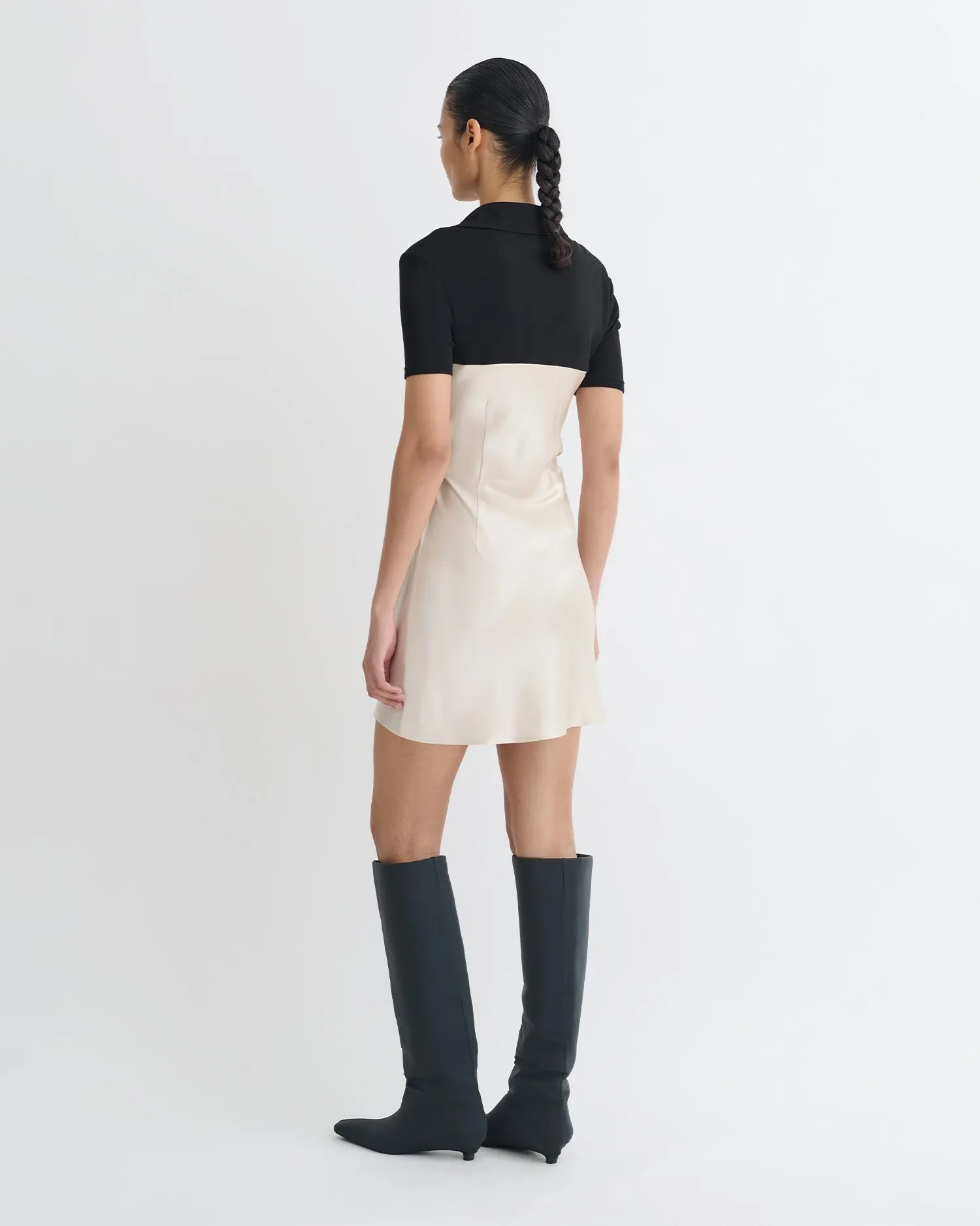 Heceta - Mesh Jersey and Slip Satin Mini Dress - Creme/Black sold by Nanushka product image thumbnail 4