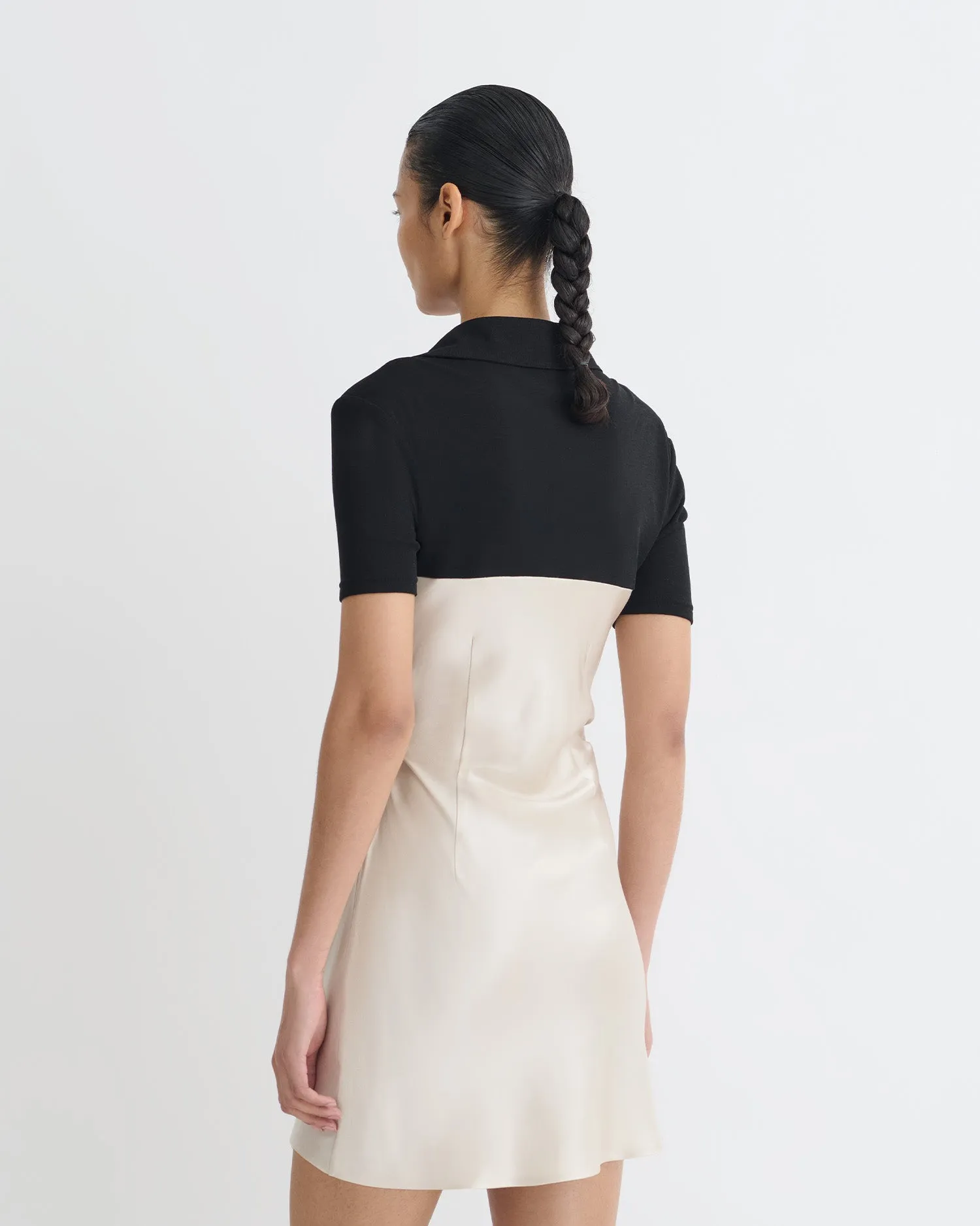 Heceta - Mesh Jersey and Slip Satin Mini Dress - Creme/Black sold by Nanushka product image thumbnail 3