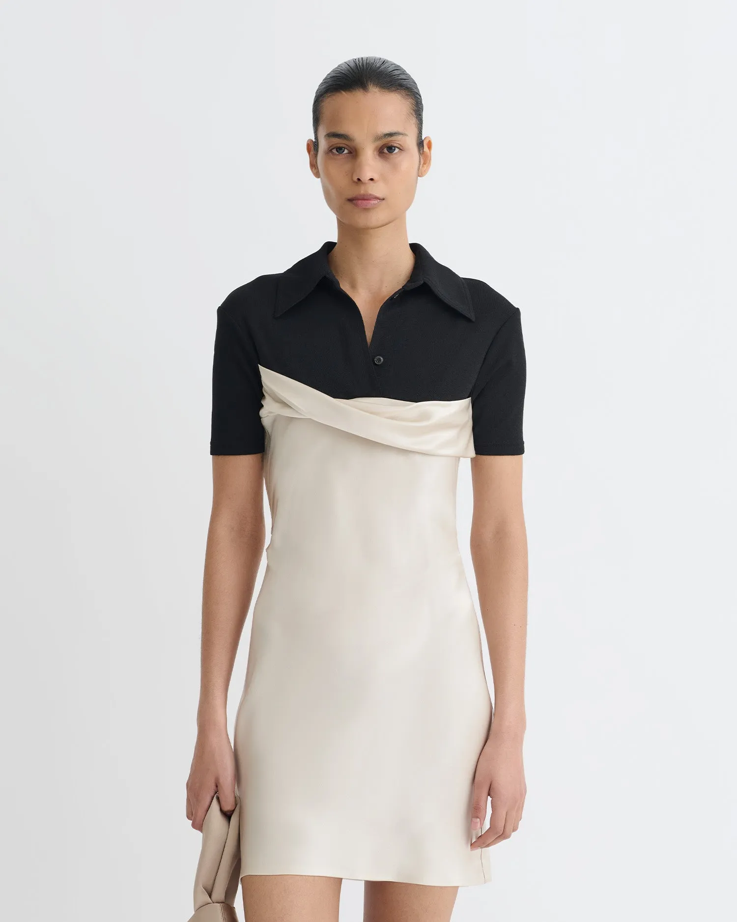 Heceta - Mesh Jersey and Slip Satin Mini Dress - Creme/Black sold by Nanushka product image thumbnail 2