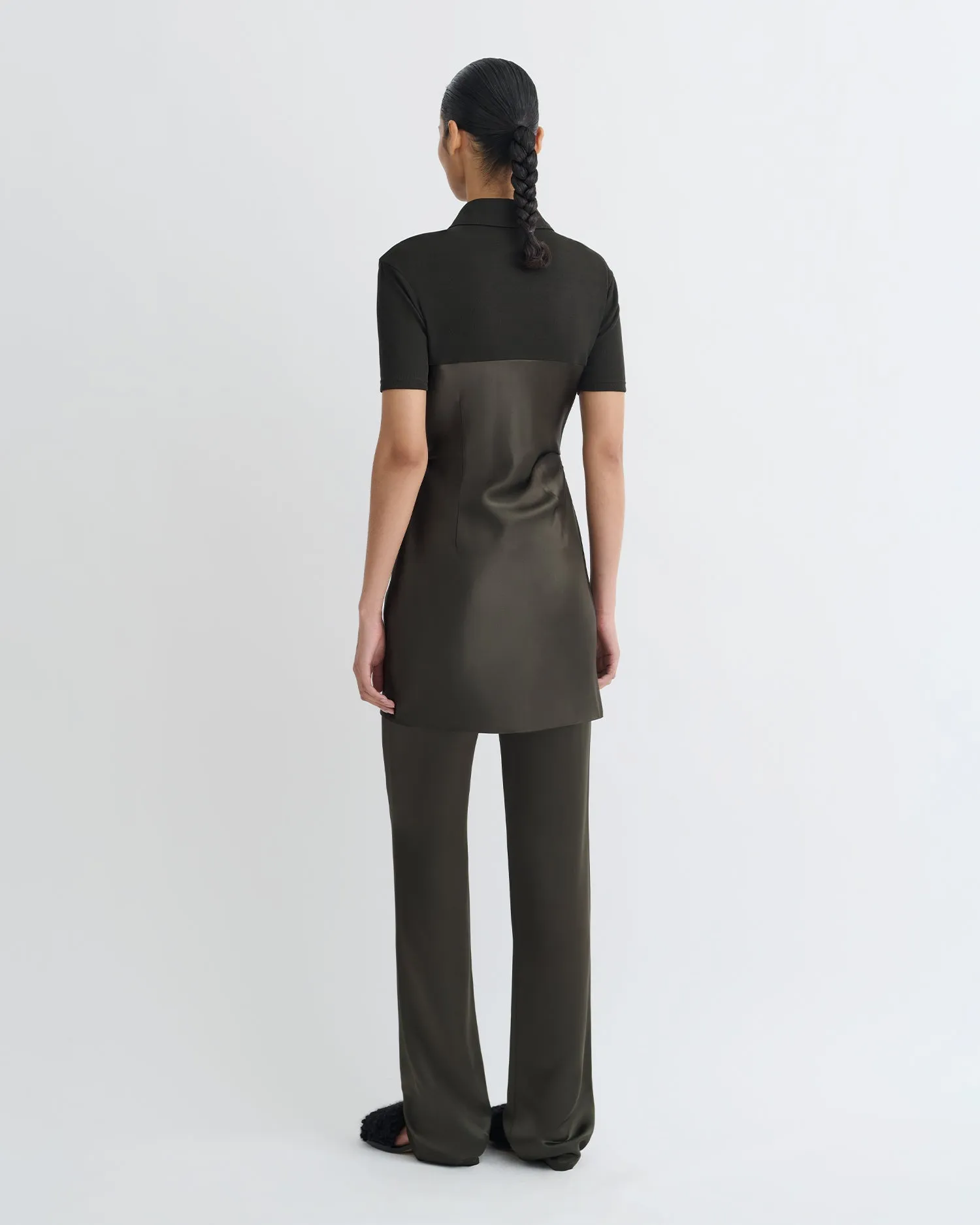 Heceta - Mesh Jersey and Slip Satin Mini Dress - Dark Green/Anthracite sold by Nanushka product image thumbnail 2