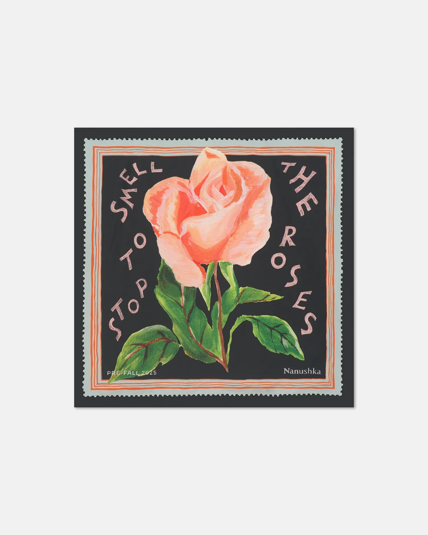 Shoul - Printed Silk Scarf - Black/Roses sold by Nanushka