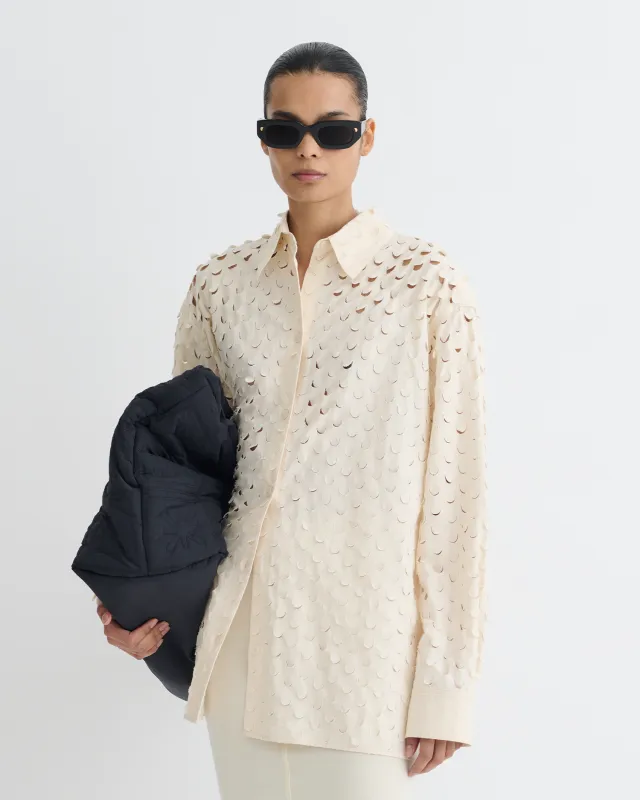 Aphea - Laser Cut Heavy Poplin Shirt - Creme sold by Nanushka