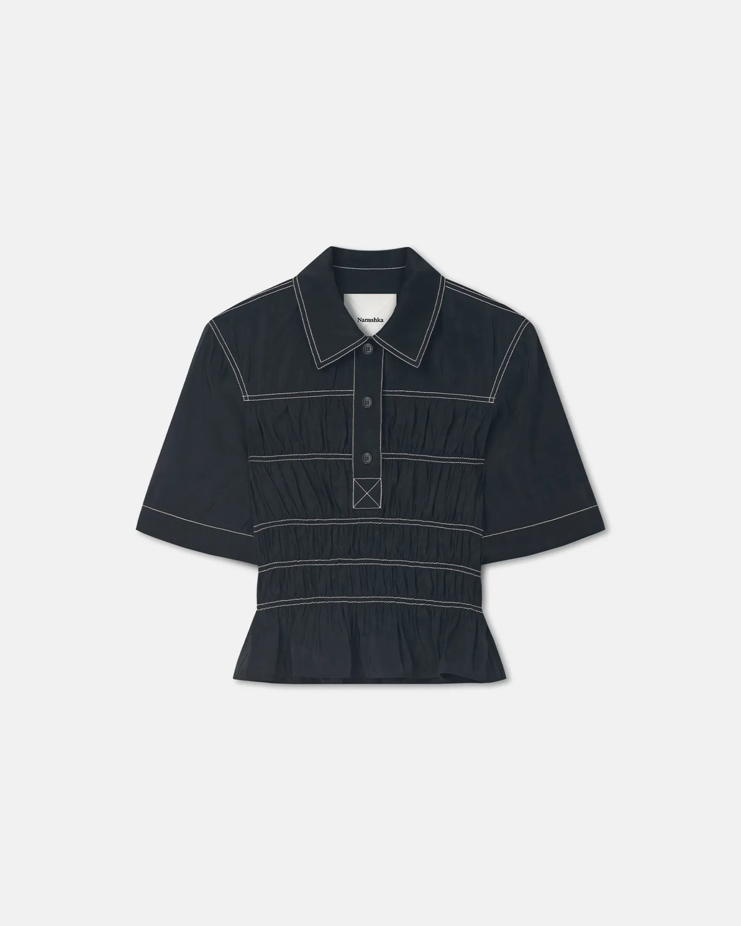 Nairi - Smocked Glass Poplin Shirt - Black sold by Nanushka product image thumbnail 4