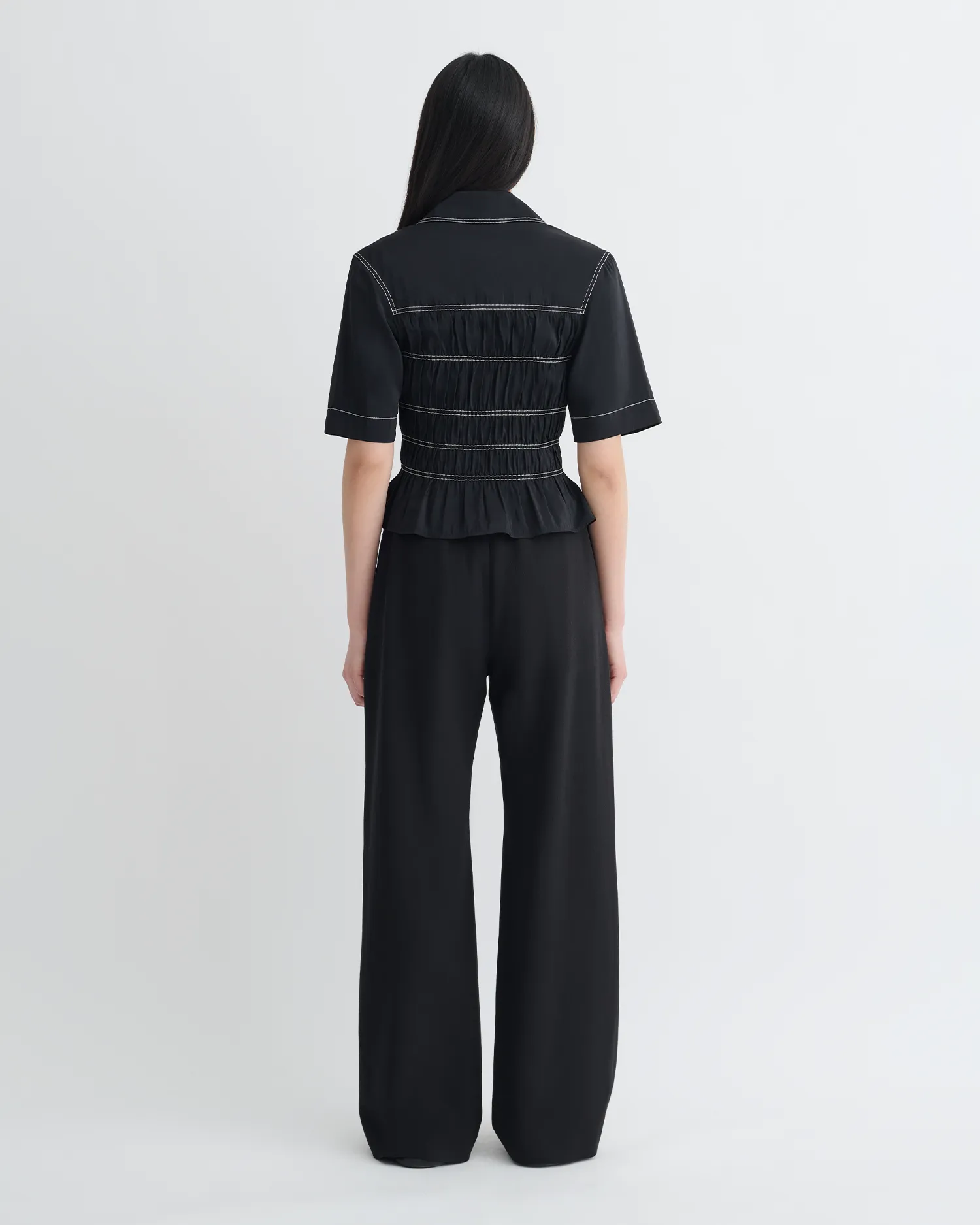 Nairi - Smocked Glass Poplin Shirt - Black sold by Nanushka product image thumbnail 3