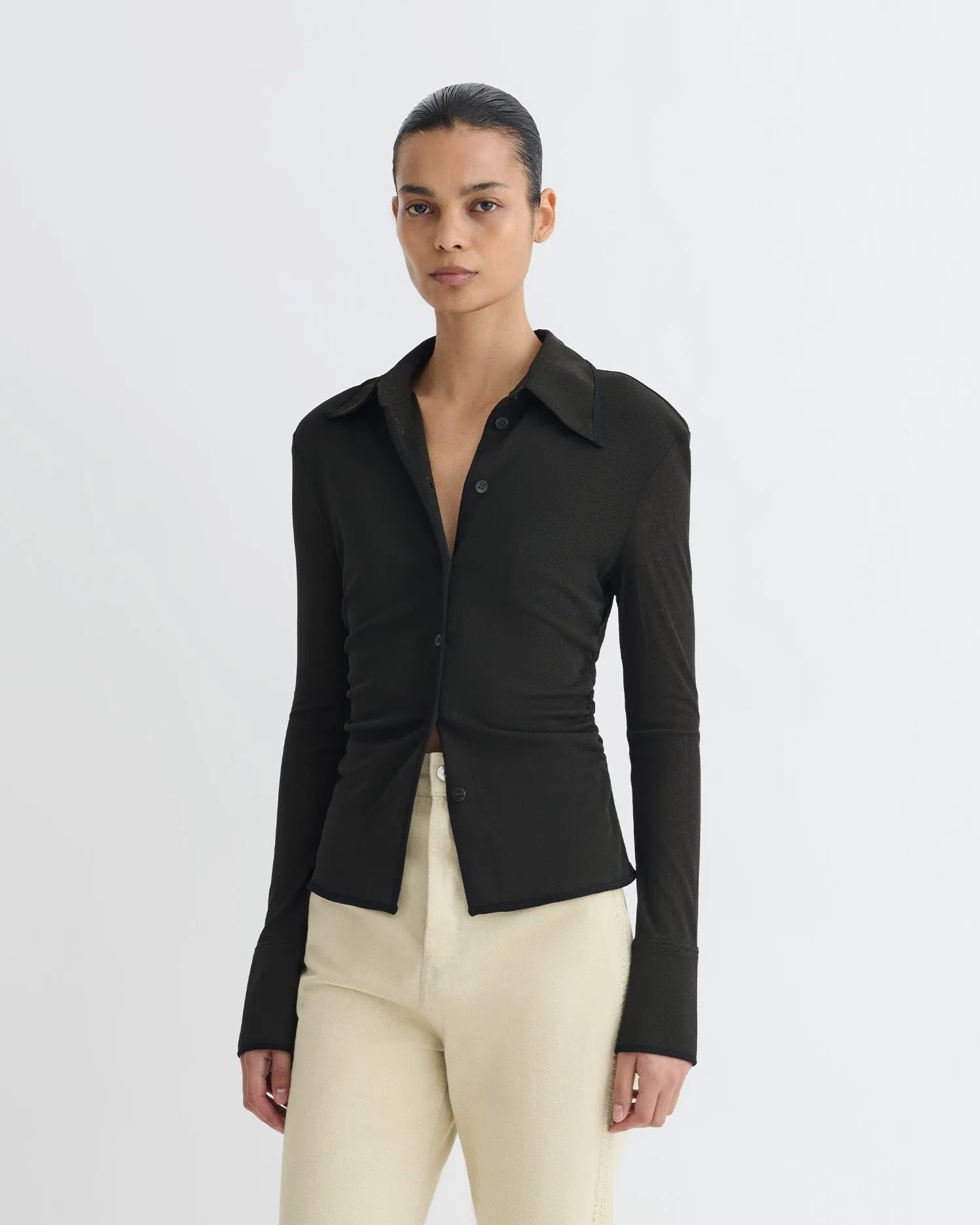 Idana - Mesh Jersey Shirt - Antracite/Black sold by Nanushka